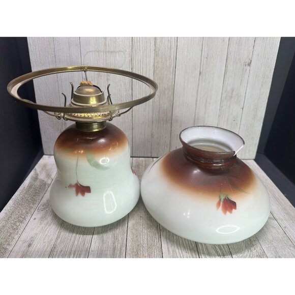 Vtg Victorian Hurricane Oil Lamp Painted Floral Design 13" Tall Decor Use - Picture 5 of 14